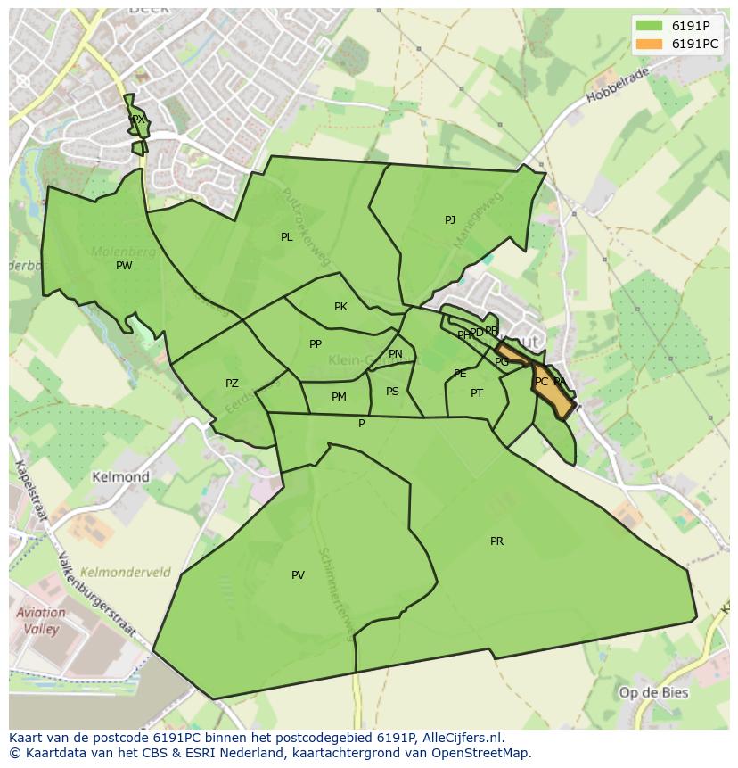 Afbeelding van het postcodegebied 6191 PC op de kaart.