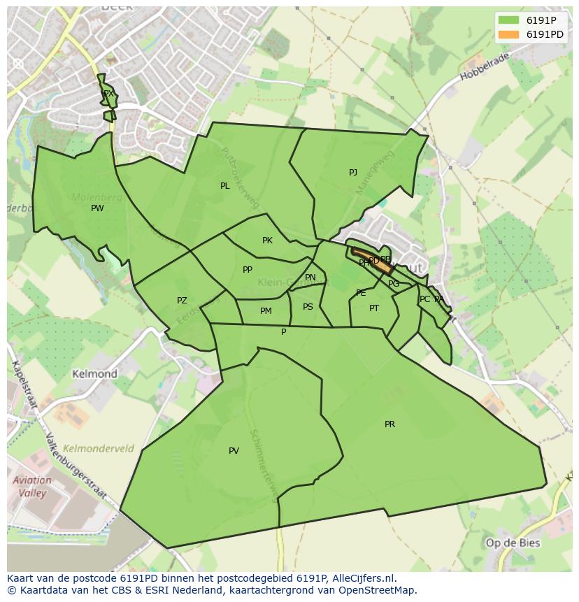 Afbeelding van het postcodegebied 6191 PD op de kaart.