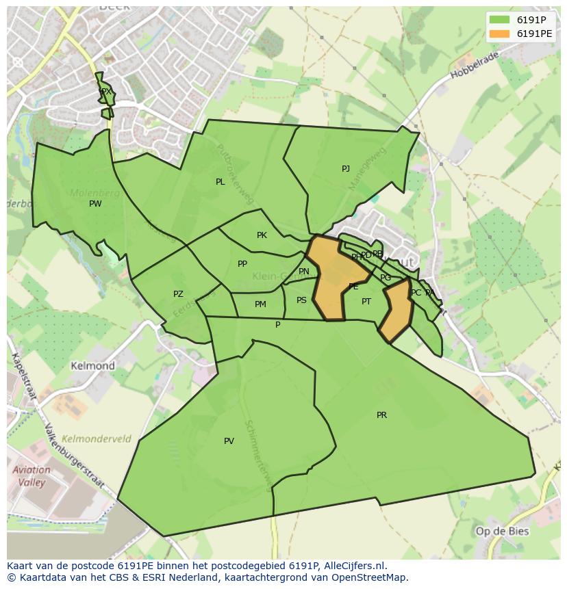 Afbeelding van het postcodegebied 6191 PE op de kaart.