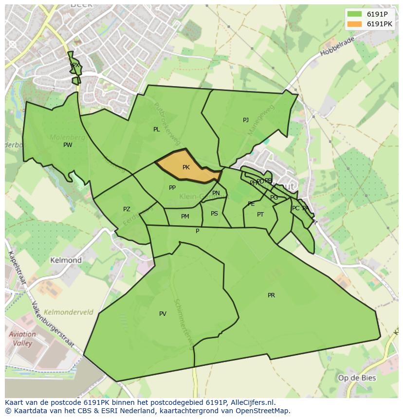 Afbeelding van het postcodegebied 6191 PK op de kaart.
