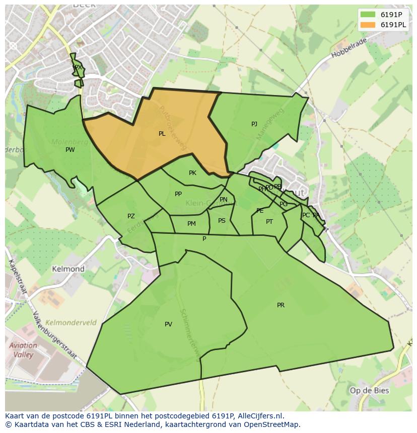 Afbeelding van het postcodegebied 6191 PL op de kaart.