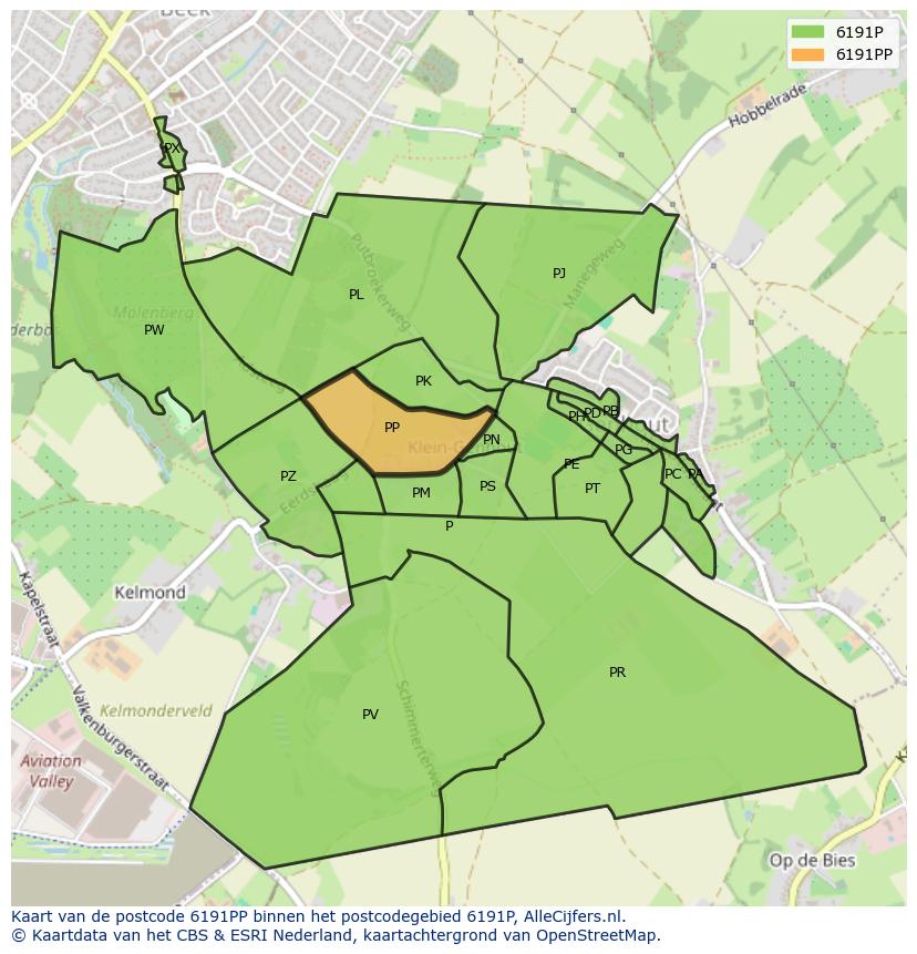 Afbeelding van het postcodegebied 6191 PP op de kaart.