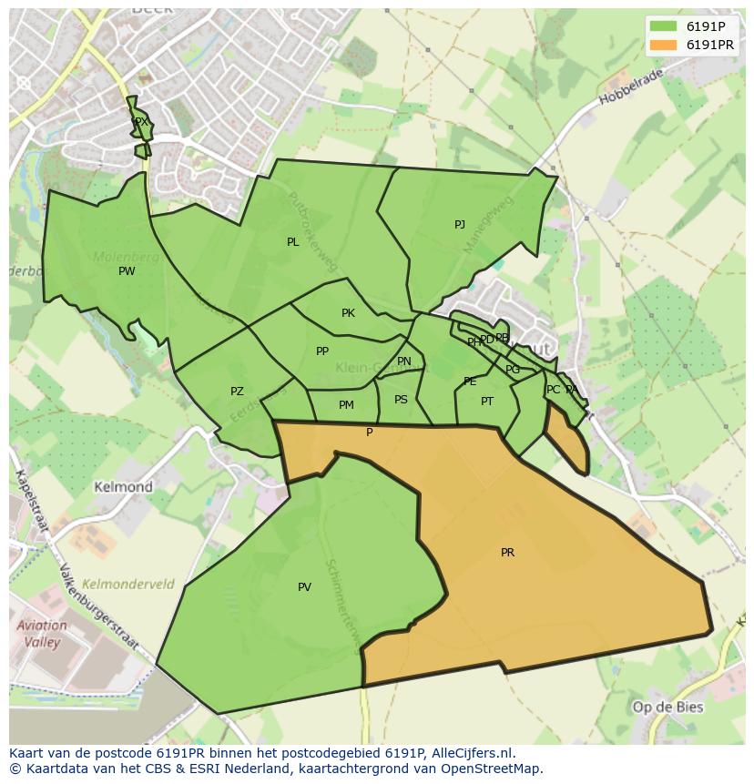 Afbeelding van het postcodegebied 6191 PR op de kaart.