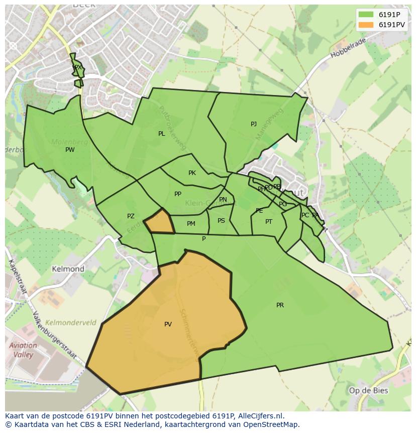 Afbeelding van het postcodegebied 6191 PV op de kaart.