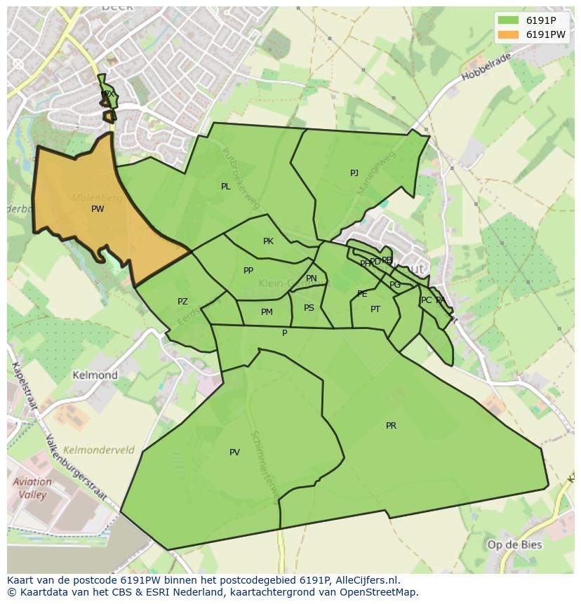 Afbeelding van het postcodegebied 6191 PW op de kaart.