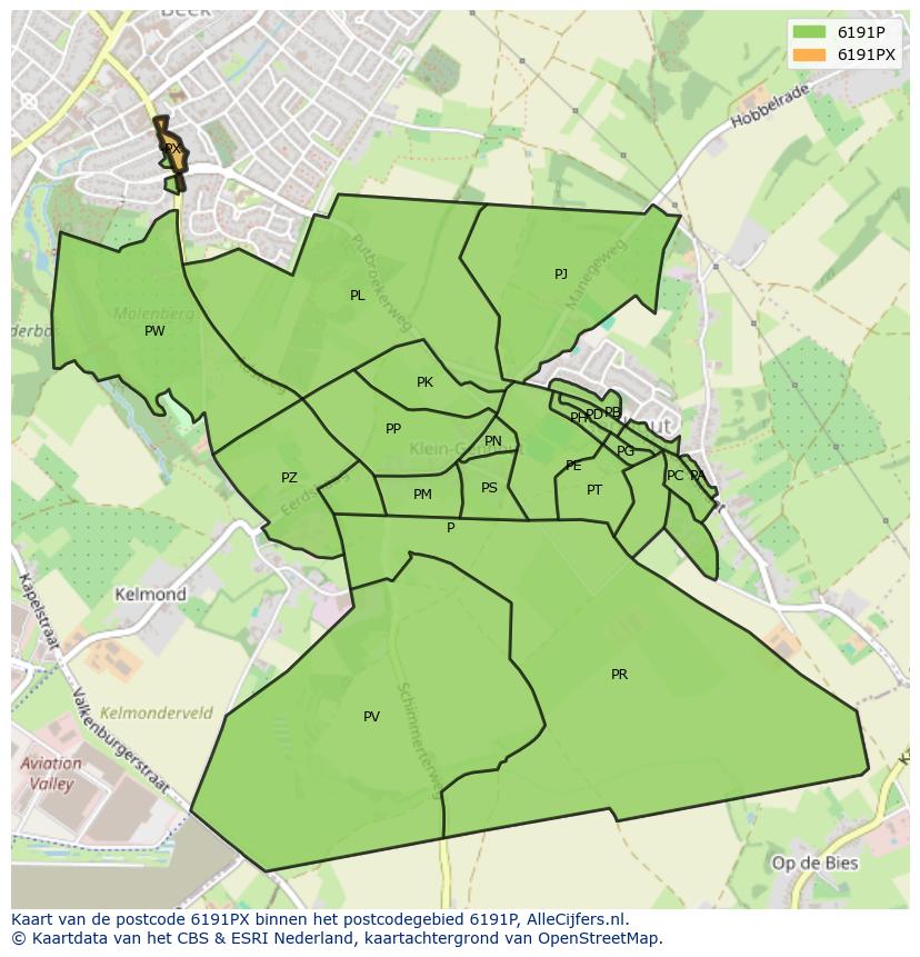 Afbeelding van het postcodegebied 6191 PX op de kaart.