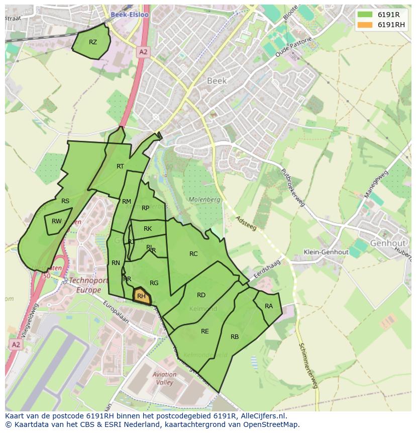 Afbeelding van het postcodegebied 6191 RH op de kaart.