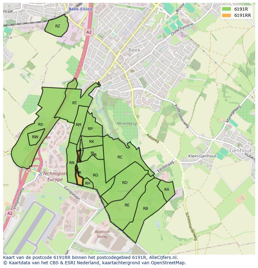 Afbeelding van het postcodegebied 6191 RR op de kaart.