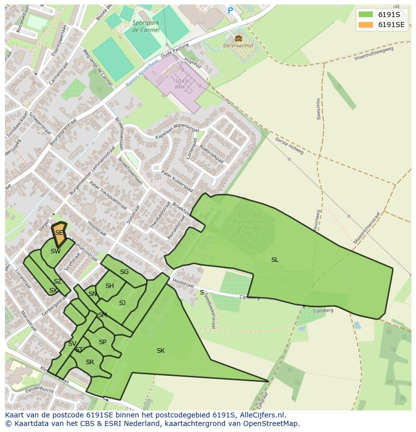 Afbeelding van het postcodegebied 6191 SE op de kaart.