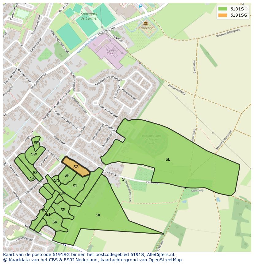 Afbeelding van het postcodegebied 6191 SG op de kaart.