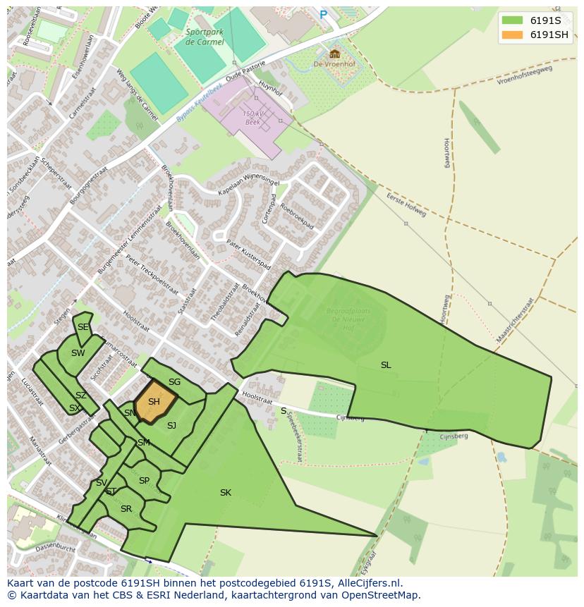 Afbeelding van het postcodegebied 6191 SH op de kaart.