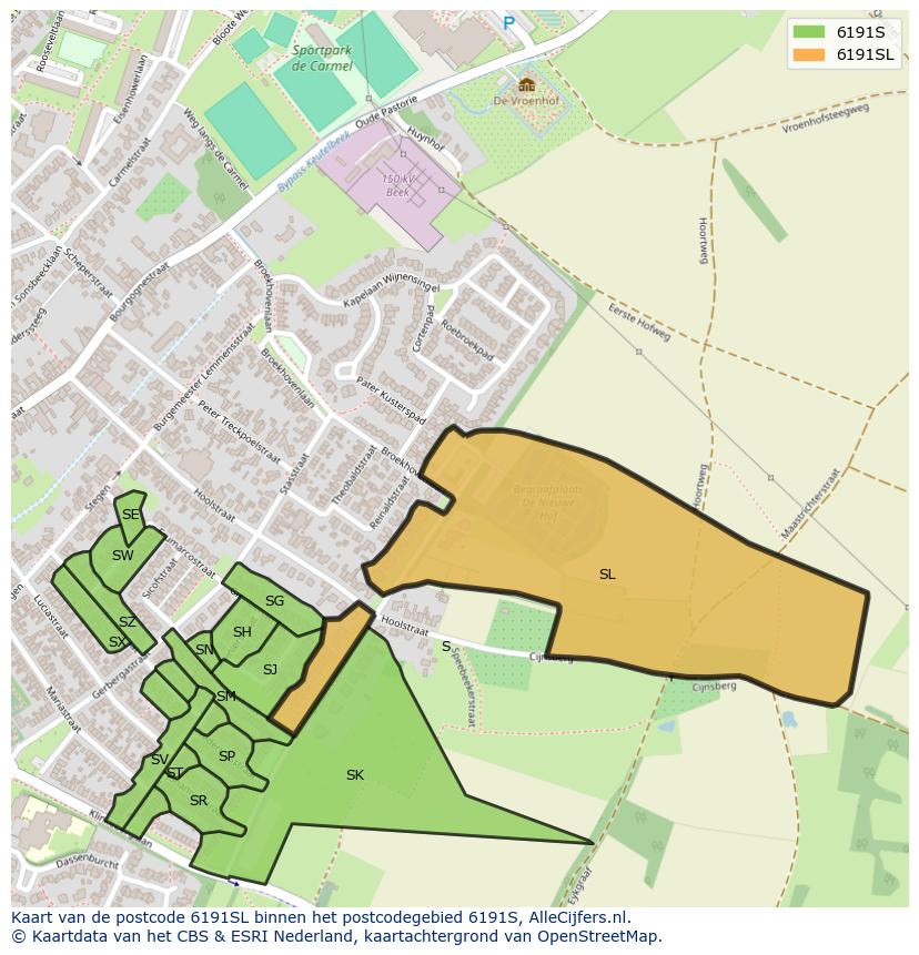 Afbeelding van het postcodegebied 6191 SL op de kaart.