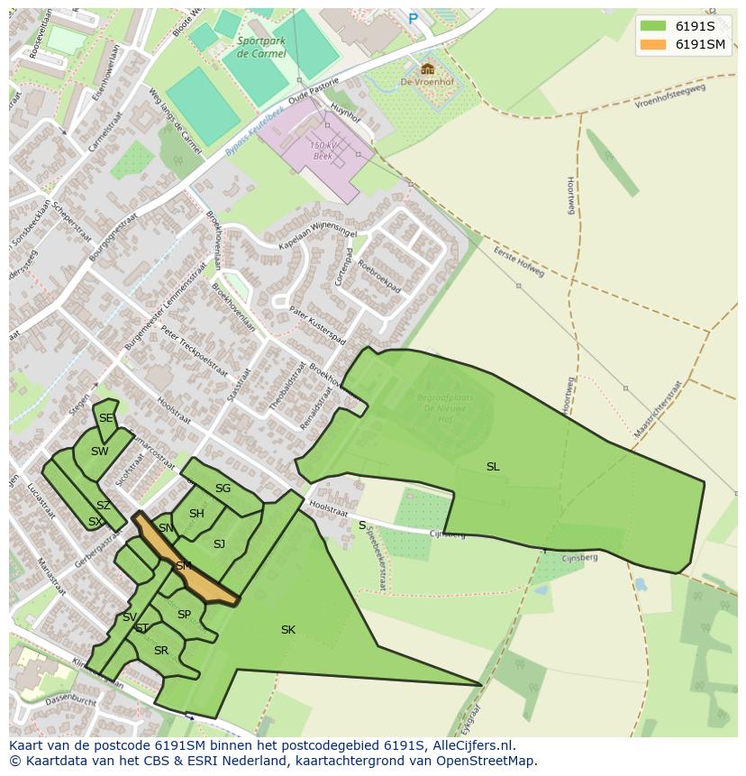 Afbeelding van het postcodegebied 6191 SM op de kaart.