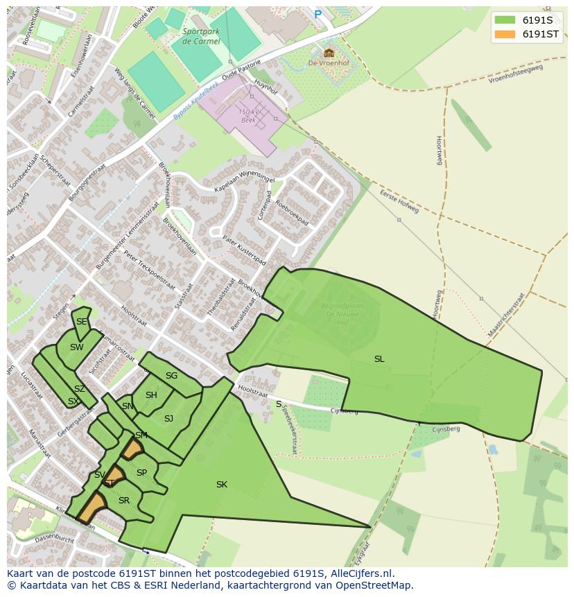 Afbeelding van het postcodegebied 6191 ST op de kaart.