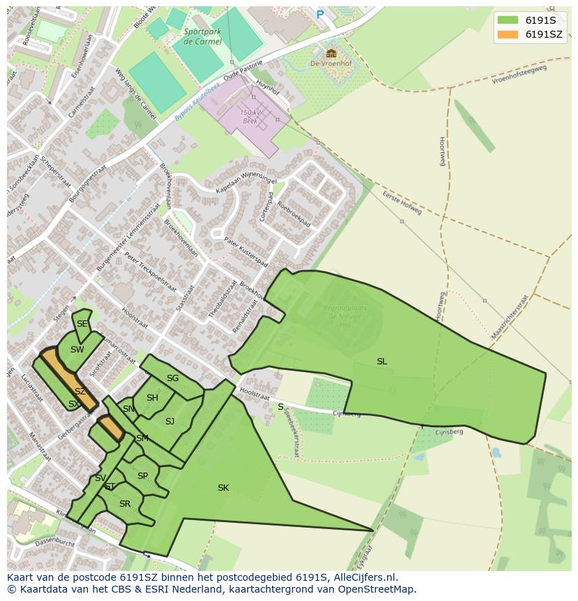 Afbeelding van het postcodegebied 6191 SZ op de kaart.