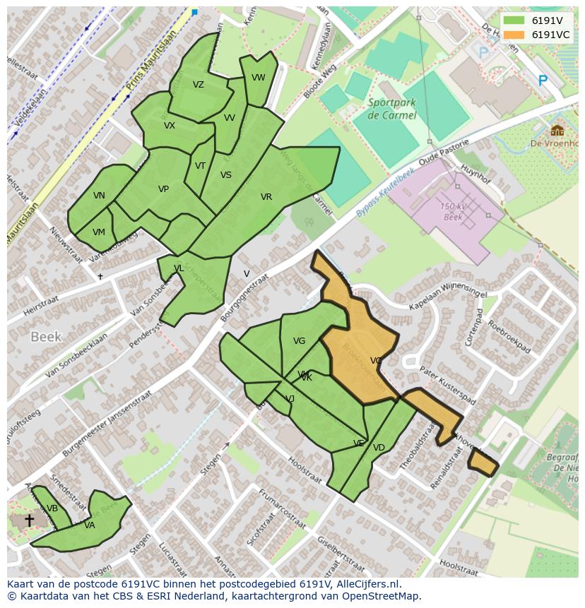 Afbeelding van het postcodegebied 6191 VC op de kaart.