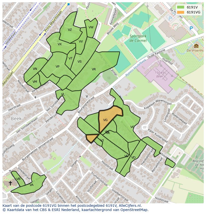 Afbeelding van het postcodegebied 6191 VG op de kaart.