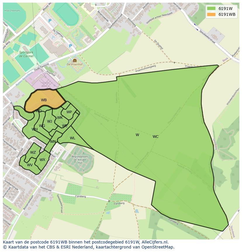 Afbeelding van het postcodegebied 6191 WB op de kaart.