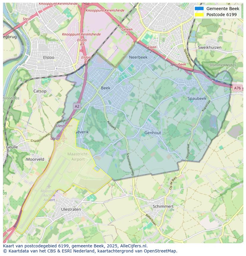 Afbeelding van het postcodegebied 6199 op de kaart.