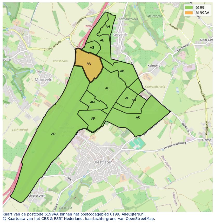 Afbeelding van het postcodegebied 6199 AA op de kaart.