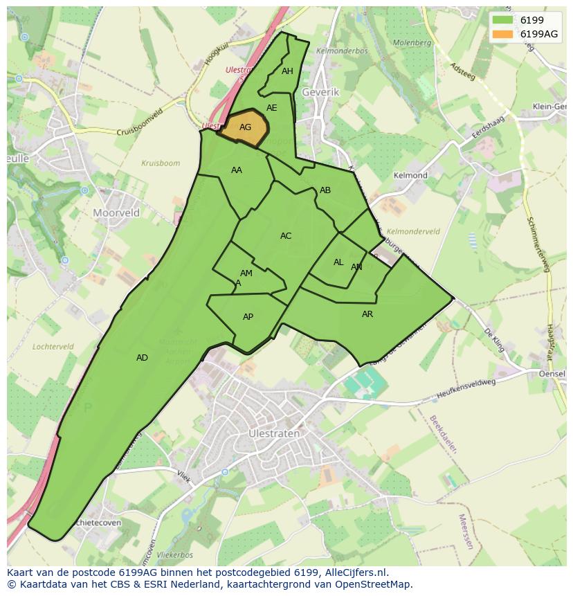 Afbeelding van het postcodegebied 6199 AG op de kaart.