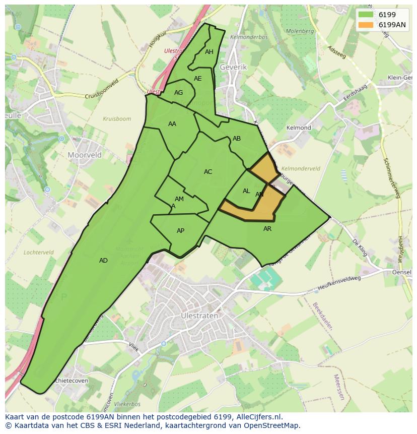 Afbeelding van het postcodegebied 6199 AN op de kaart.