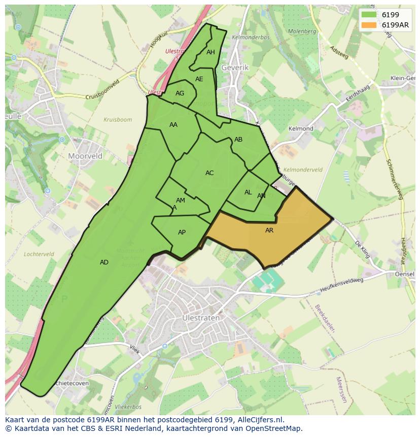 Afbeelding van het postcodegebied 6199 AR op de kaart.
