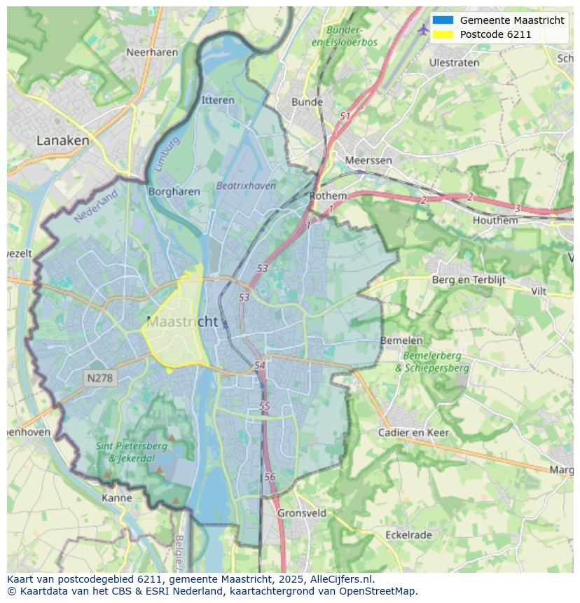 Afbeelding van het postcodegebied 6211 op de kaart.