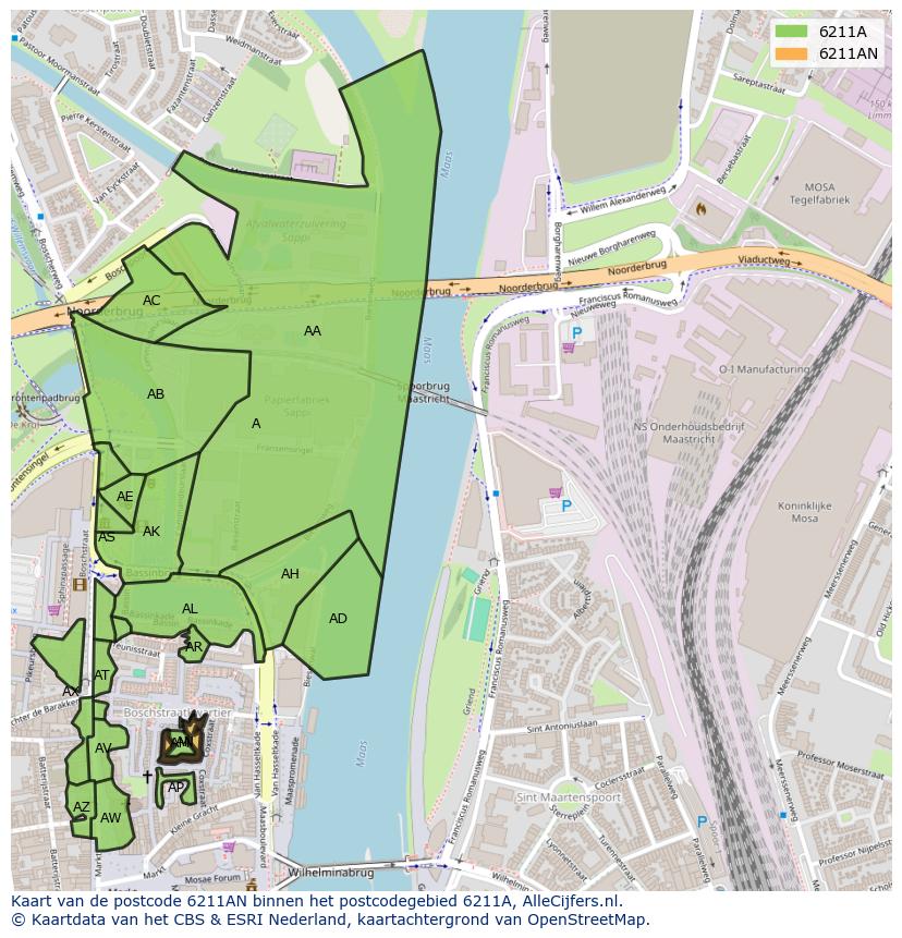 Afbeelding van het postcodegebied 6211 AN op de kaart.