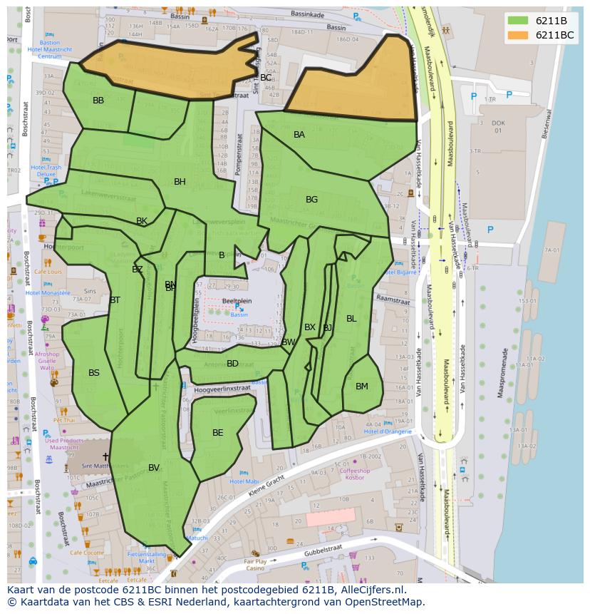 Afbeelding van het postcodegebied 6211 BC op de kaart.
