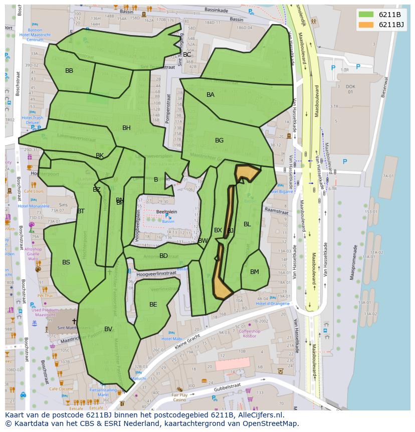 Afbeelding van het postcodegebied 6211 BJ op de kaart.