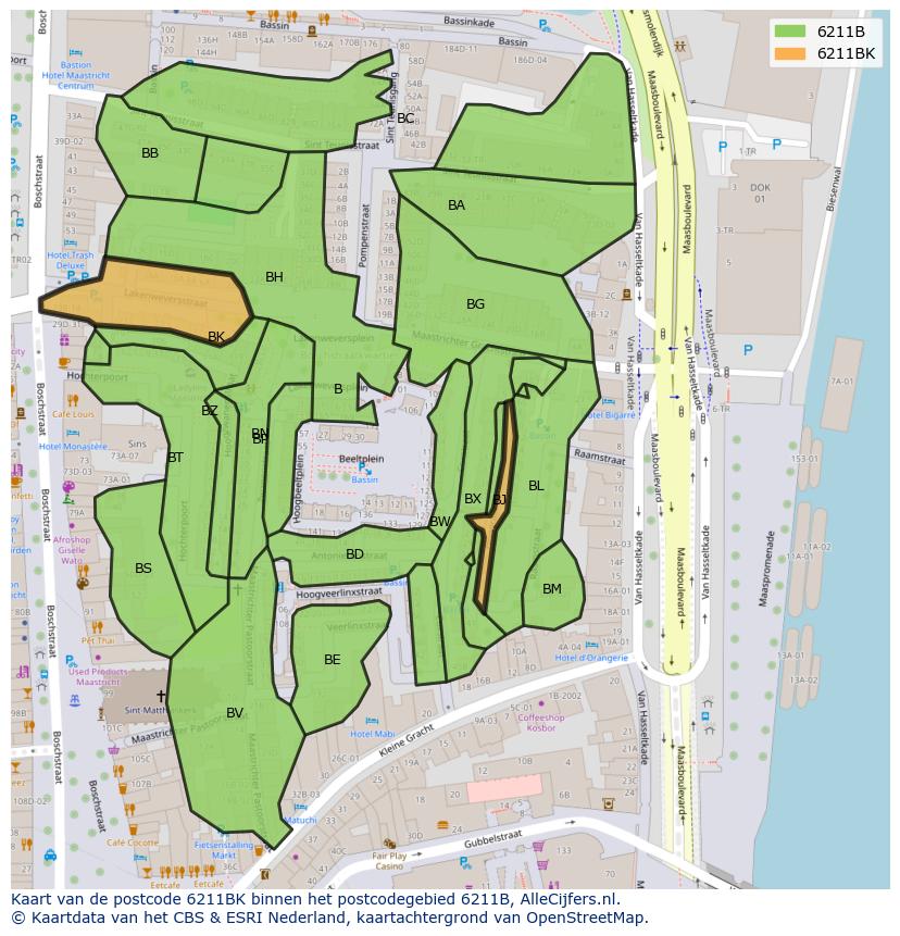 Afbeelding van het postcodegebied 6211 BK op de kaart.