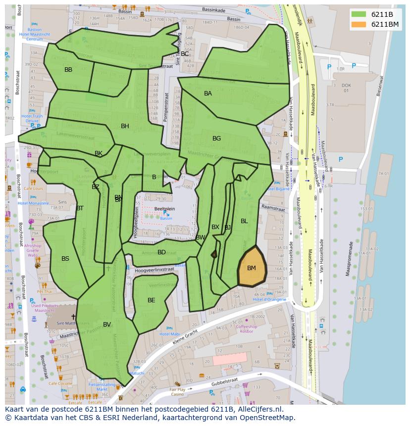 Afbeelding van het postcodegebied 6211 BM op de kaart.