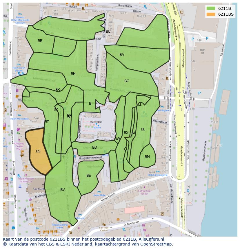 Afbeelding van het postcodegebied 6211 BS op de kaart.