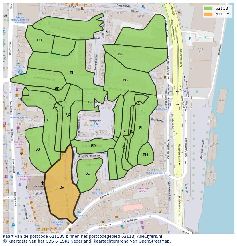 Afbeelding van het postcodegebied 6211 BV op de kaart.