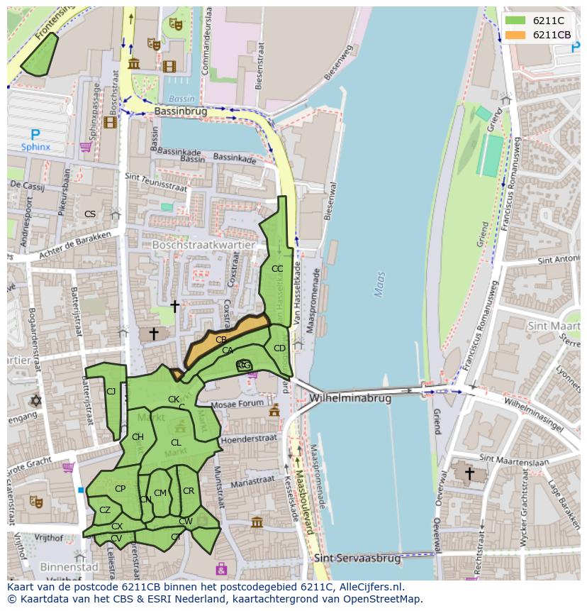 Afbeelding van het postcodegebied 6211 CB op de kaart.