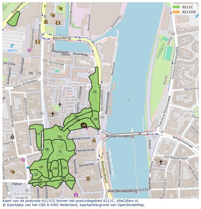 Afbeelding van het postcodegebied 6211 CG op de kaart.