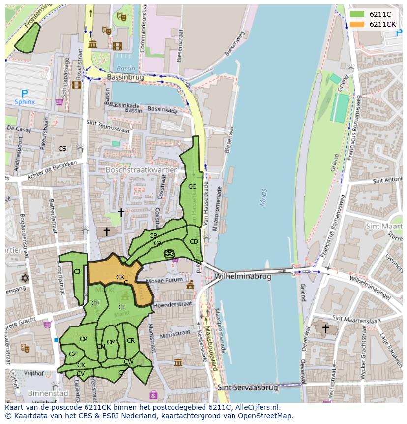 Afbeelding van het postcodegebied 6211 CK op de kaart.
