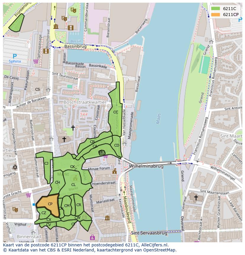 Afbeelding van het postcodegebied 6211 CP op de kaart.