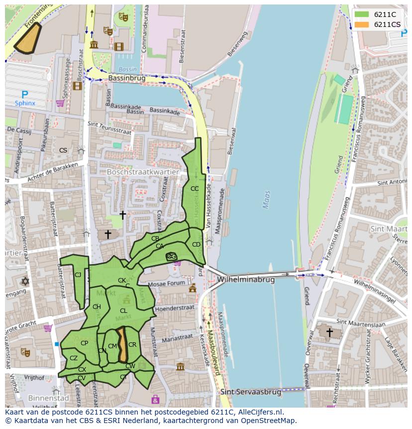 Afbeelding van het postcodegebied 6211 CS op de kaart.
