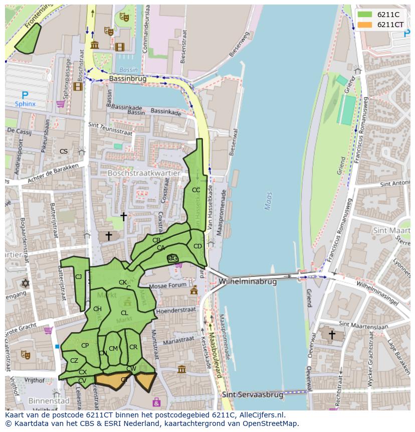 Afbeelding van het postcodegebied 6211 CT op de kaart.