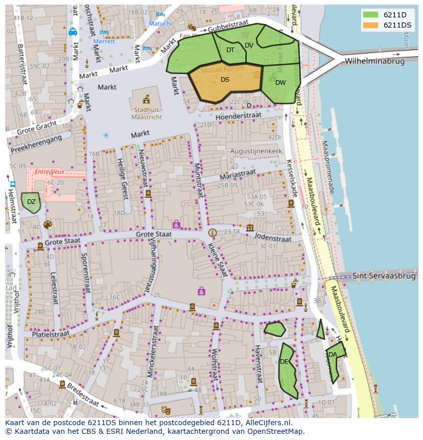 Afbeelding van het postcodegebied 6211 DS op de kaart.