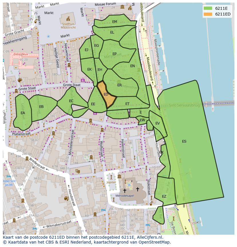 Afbeelding van het postcodegebied 6211 ED op de kaart.