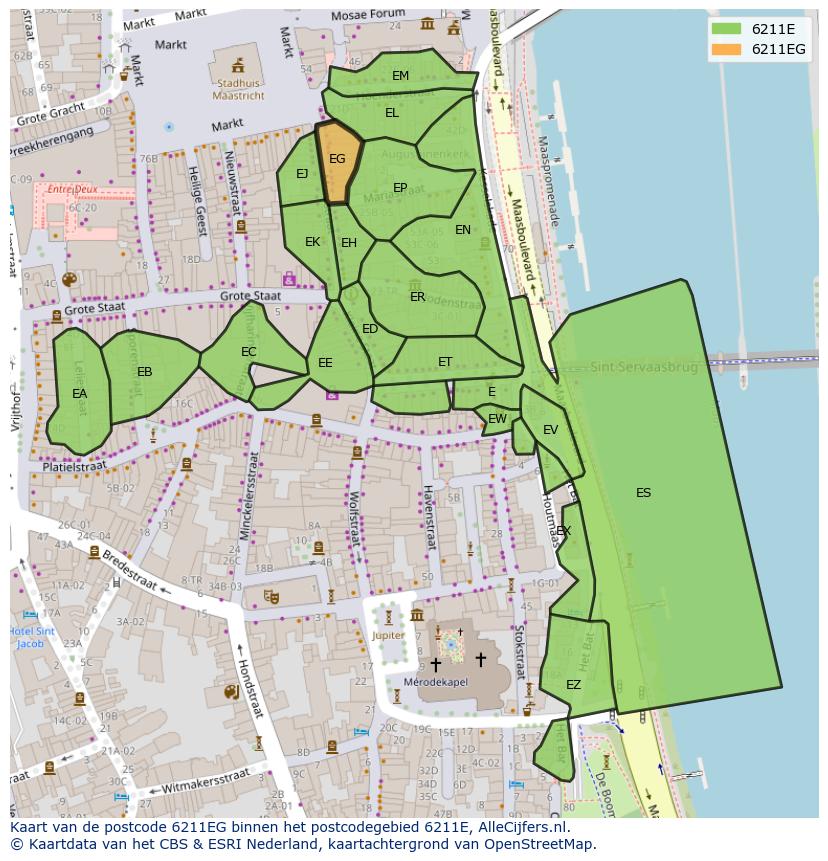Afbeelding van het postcodegebied 6211 EG op de kaart.