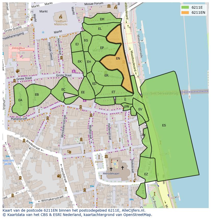 Afbeelding van het postcodegebied 6211 EN op de kaart.