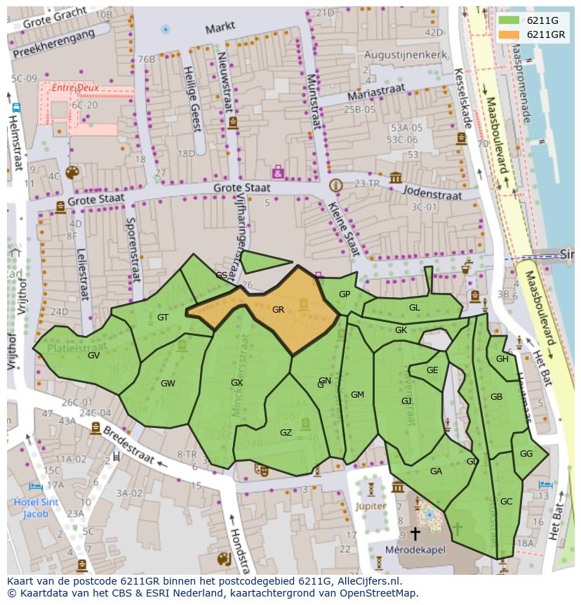 Afbeelding van het postcodegebied 6211 GR op de kaart.