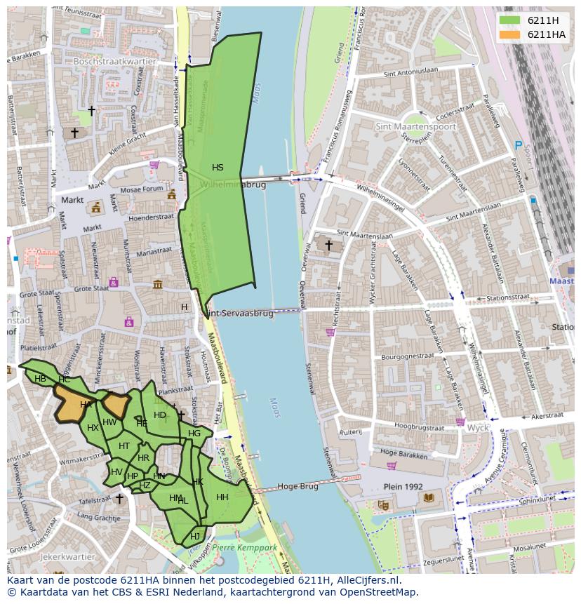 Afbeelding van het postcodegebied 6211 HA op de kaart.