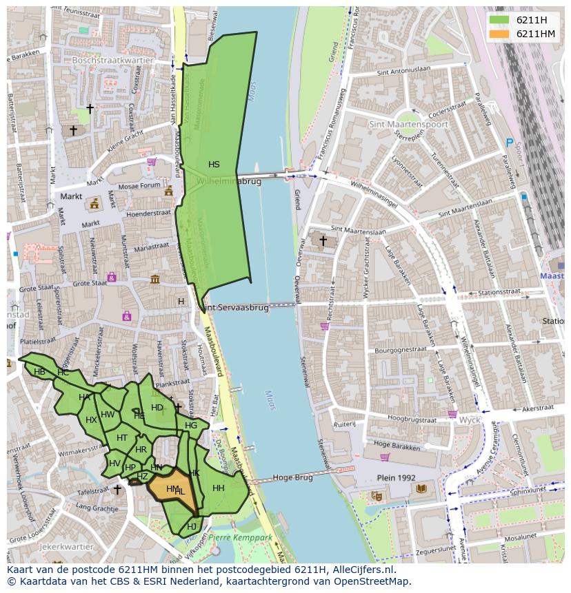 Afbeelding van het postcodegebied 6211 HM op de kaart.