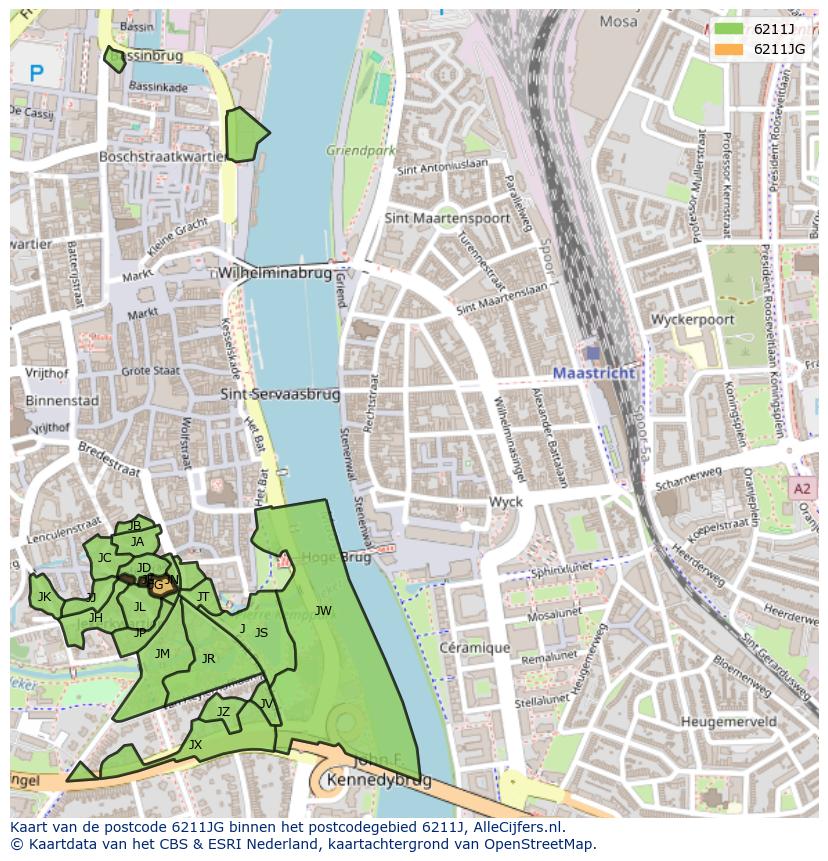 Afbeelding van het postcodegebied 6211 JG op de kaart.