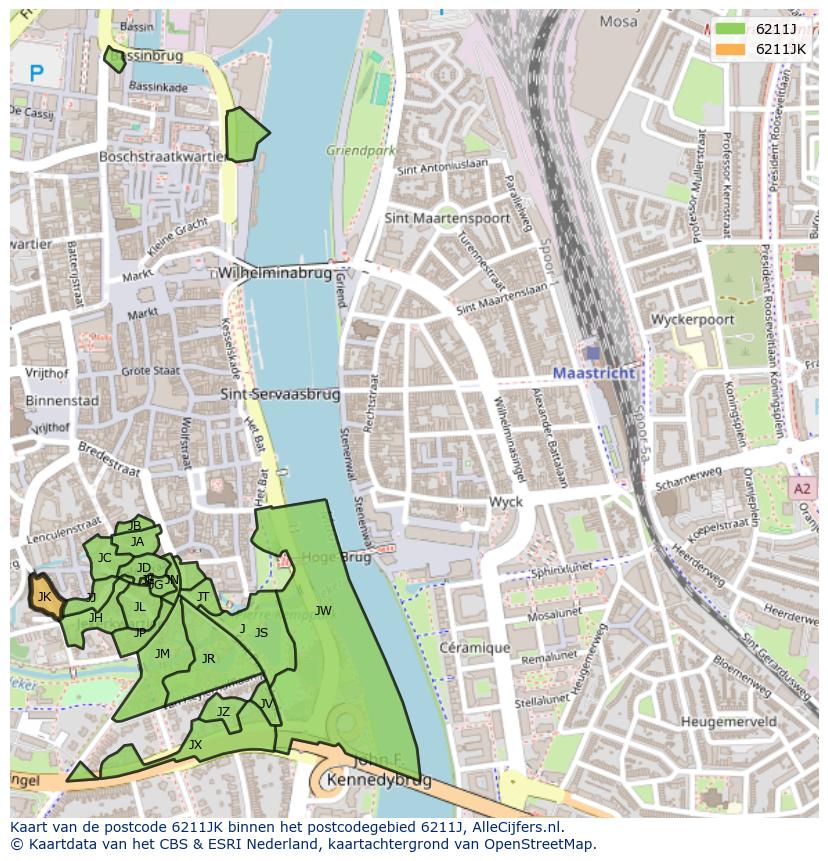 Afbeelding van het postcodegebied 6211 JK op de kaart.